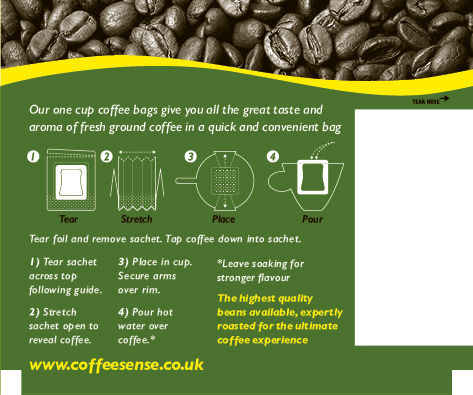 One Cup Fiter Coffee Pack - Back with Instructions